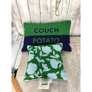 Kate Spade Target Beaded Couch Potato Lumbar Rose Square Throw Pillow Green Navy